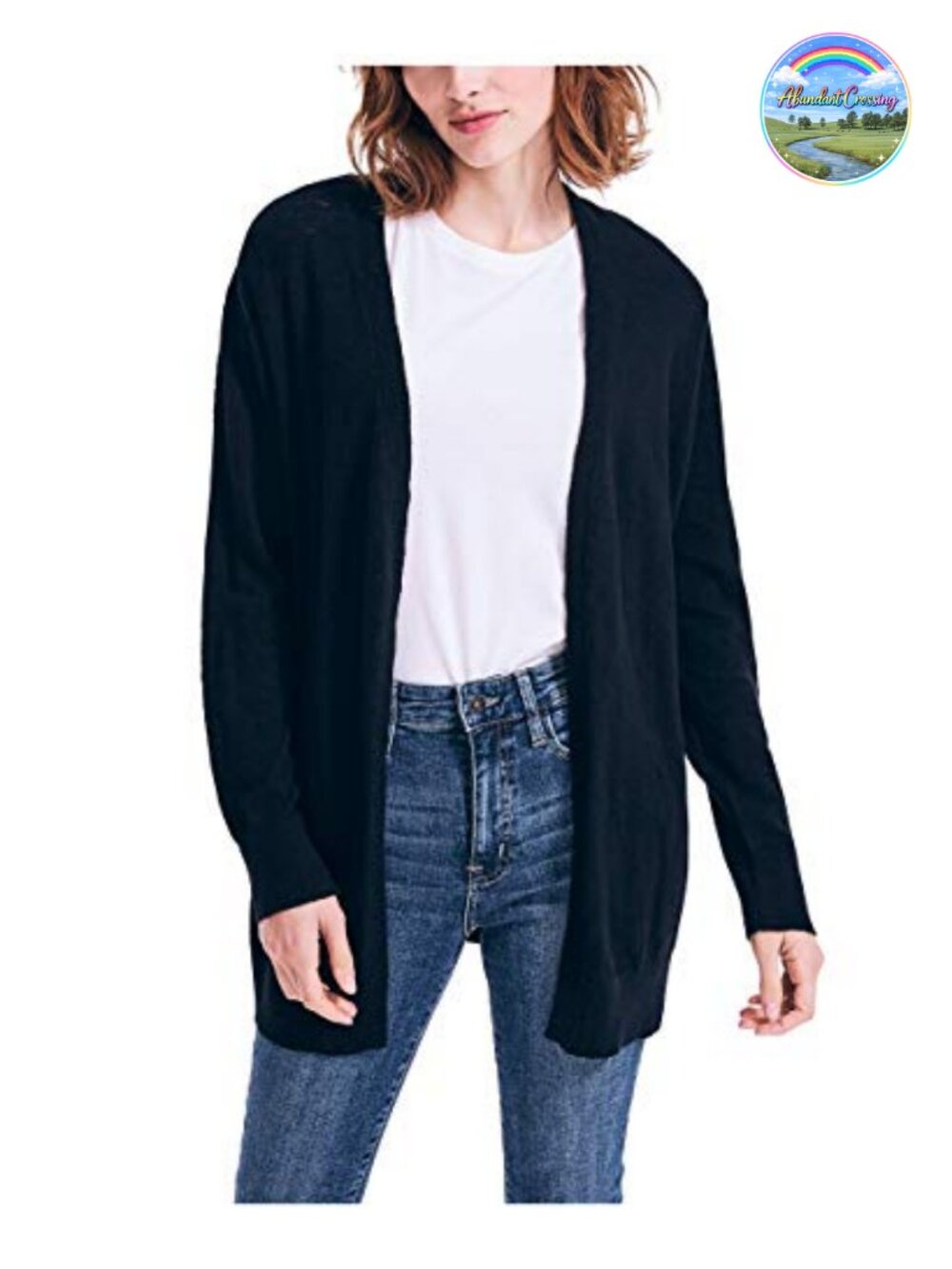 Soft Open Front Long Cardigan V-Neck Ribbed Cuffs Cotton Blend